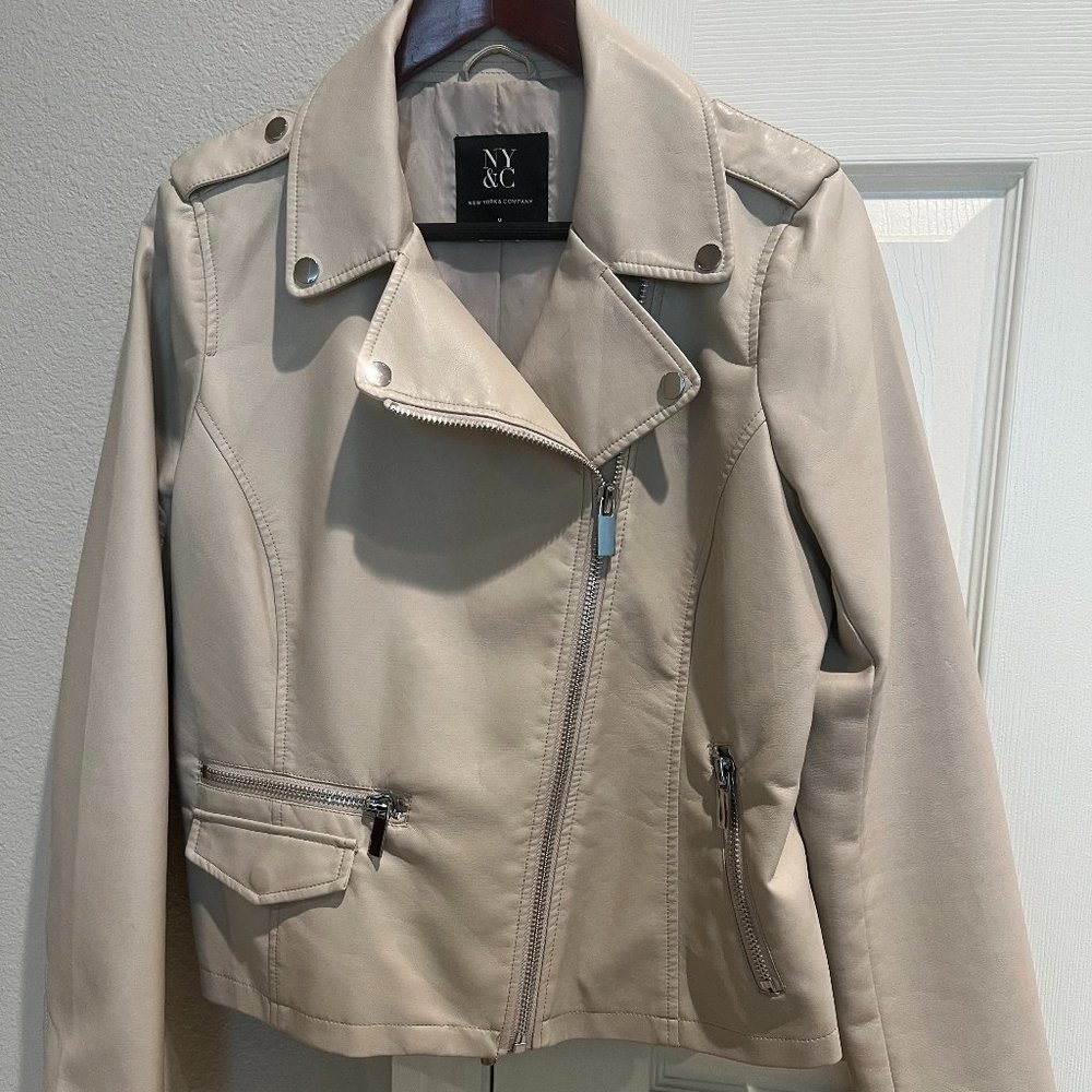 New York & Company, Faux-Leather Jacket, Nude Color,  Size Medium